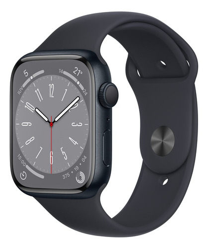 Apple Watch Series 8 GPS - Caja de aluminio medianoche 45 mm - Correa deportiva medianoche - Patrón