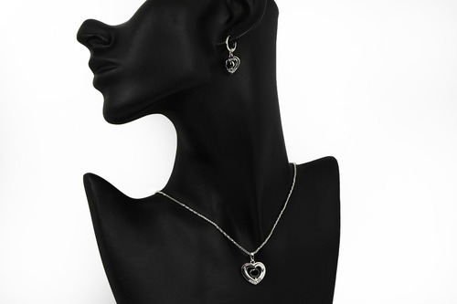 Set Cadena Dije Aretes Oro 18k Corazón Diamante Regalo Ideal