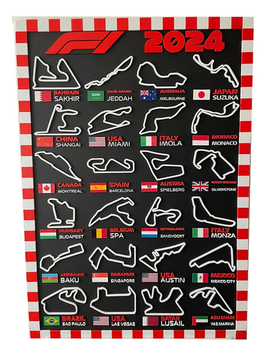 Calendario F1 Cuadro 3d Con Circuitos Países 2024