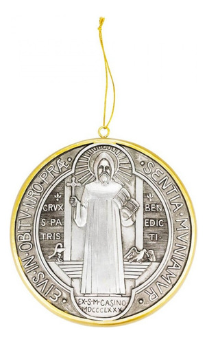 Medalhão De São Bento Imagem Religiosa 15x15 Cm Cor Dourado E Cinza