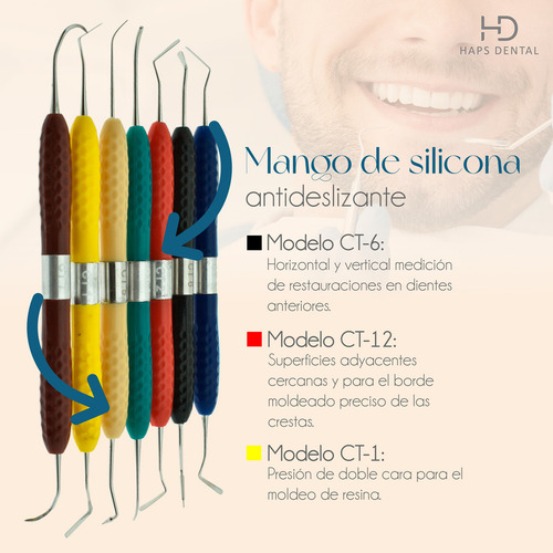 7 Pzas De Espatulas Para Resinadental Mango De Silicona Kit