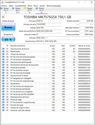 Disco Rigido Toshiba Mk7575gsx 750gb