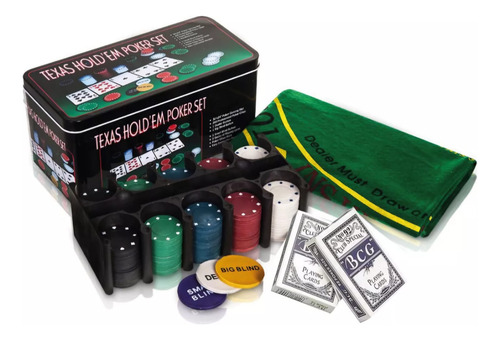 Poker Set Juego 200 Fichas Cartas Y Fichas Y Paño Black Jack