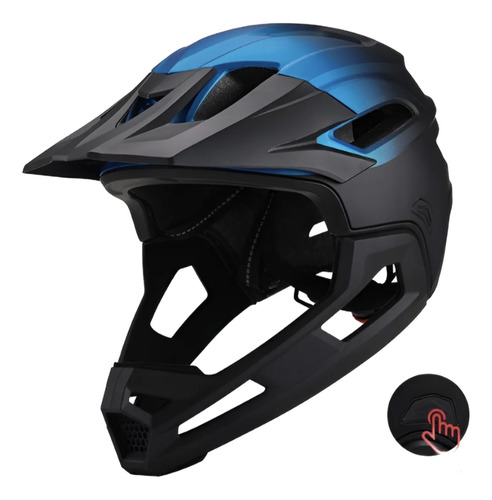Jutang Casco para Bicicleta de Montaña Ajustable Visera Extraíble Transpirable Ligero Ideal para Ciclismo Urbano y de Montaña Soporte Barbilla Desmontable Azul