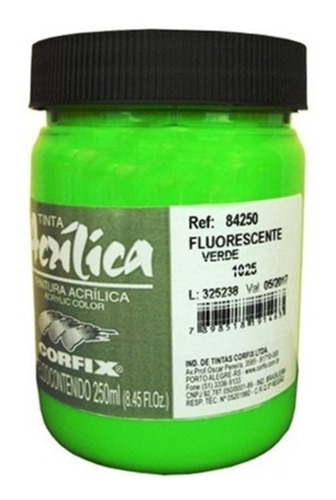 Tinta Acrílica Fluorescente Corfix 250ml Verde 1025