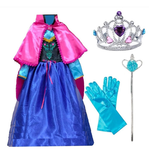 Disfraz Vestido Princesa Anna Pelicula Frozen Con Capa + Accesorios 
