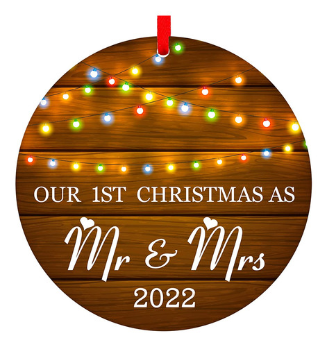 Nuestra Primera Navidad Como Mr  Mrs 2022, Adorno Rúst...