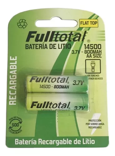 Pack X 2 Pilas Baterias 14500 Aa Litio 3,7v Flat Punta Plana