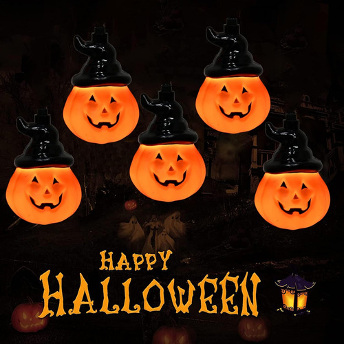 Serie Luces Decorativas Halloween Calabaza Gorra 20leds 3.4m Luces Calabaza Naranja