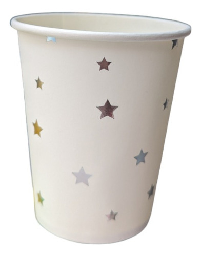 Vaso Polipapel Blancos Estrellas Plateadas Plata X10 Cotillo