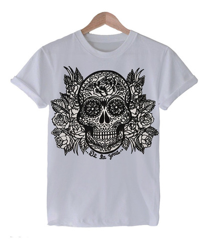 Remeron Blanco O Gris Diseño Calavera Rosas Estampado 