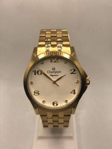 Relógio Champion Dourado Feminino Original + Colar E Brincos