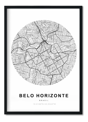Quadro Mapa Cidade Belo Horizonte 43x63 Sala Quarto