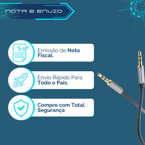 Cabo Auxiliar Áudio P2 Estéreo 1.5m Universal Som Kimaster