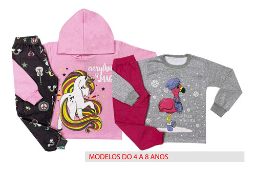 Kit 3 Conjuntos Moletom Infantil Menina Roupa Inverno