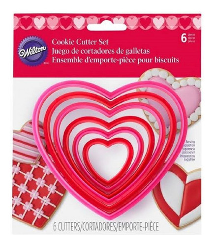 Juego De 6 Cortadores Para Galletas De Corazon Wilton Rosa