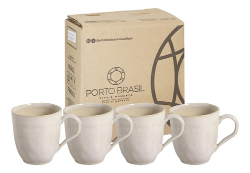 Kit C/4 Caneca 273ml Porto Brasil Professionals Bio Orgânico Cor Latte
