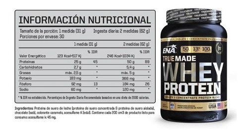 Suplemento en polvo ENA Sport True Made Whey Protein proteínas sabor strawberry milkshake en pote de 930g