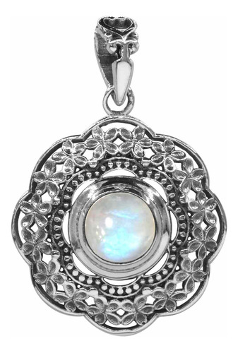 Colgante De Plata 925 Medalla Piedra Natural Luna De Flores