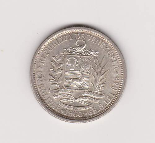 Moneda Venezuela 1 Bolivar Año 1960 Plata Excelente ++