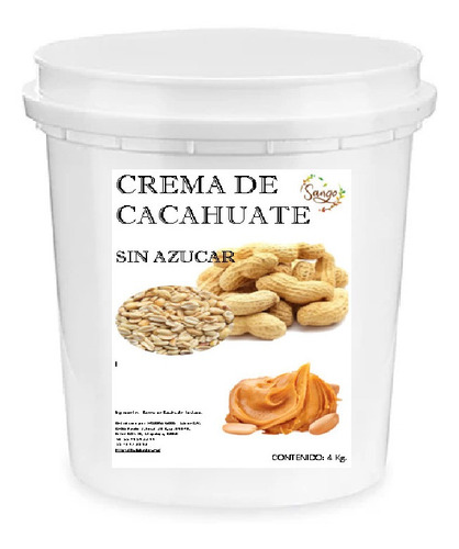 Crema Mani O Cacahuate  4kgs Sin Azucar 100% Puro Cacahuate