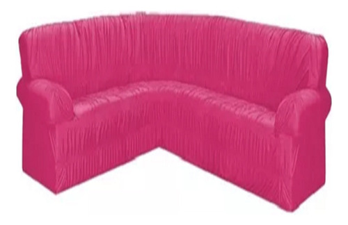 Kit Protetor Capa De Sofa De Canto 6 Lugares Elasticada Cor Pink Liso