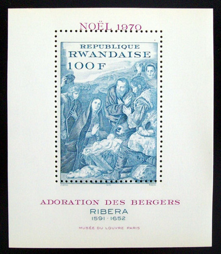 Rwanda Arte Bloque Sc 389 Navidad 70 Dent Corrido Mint L6318
