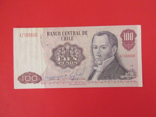 Billete Chile 100 Pesos Firmado Bardon- Molina 1977 Escaso