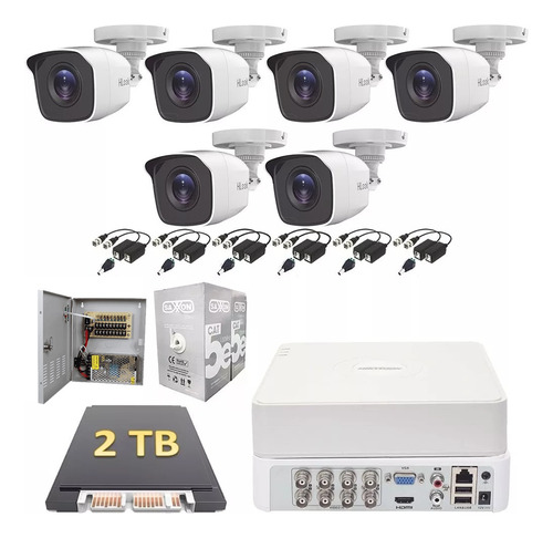 Kit Cctv Dvr 8 Canales - 6 Cámaras Hikvision 2 Tb Fuente Utp