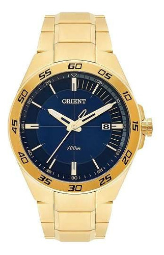 Relógio Orient Masculino Dourado Visor Azul 100m Mgss1132