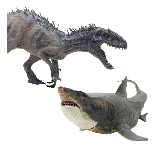 Kit De Dinosaurios Realistas Indominux Rex Y Megalodon