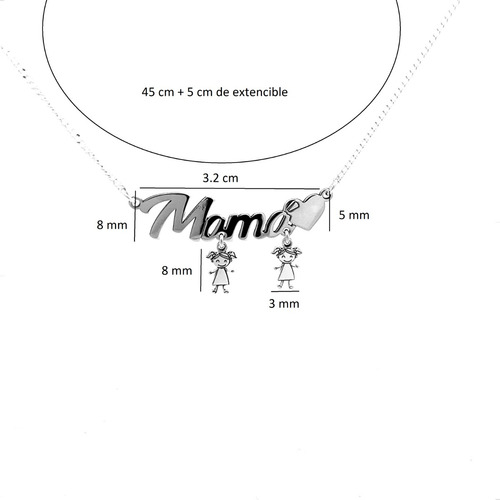 Imagen 3 de 10 de Collar Dije Mamá Niño Niña Corazón Plata .925 Mujer Agálea
