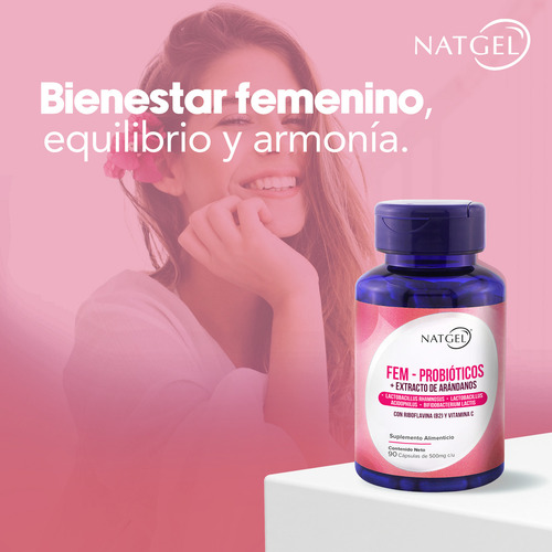 Fem | Probióticos Para La Mujer + Extracto de Arándanos | 90 Softgels | Formula Patentada | Natgel