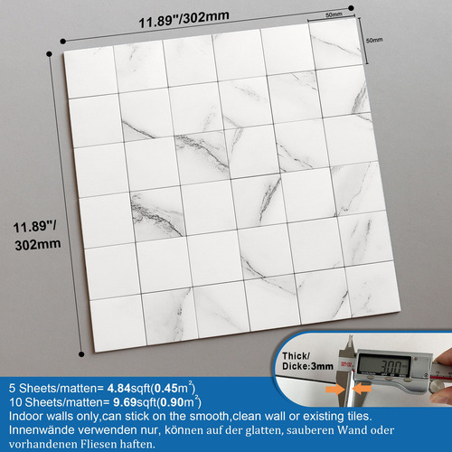 Azulejos De Pared Autoadhesivos Mármol Blanco 5 Mmg