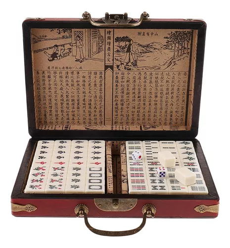 Tingpai Mahjong nume do chinês conjunto 144 peças Mah-Jong conjunto  brinquedo chinês portátil com ca a : : Esporte