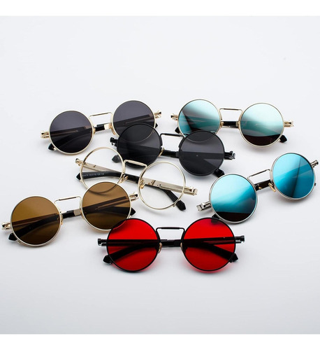 Gafas De Sol Redondas Aieyezo Steampunk Con Marco Metálico
