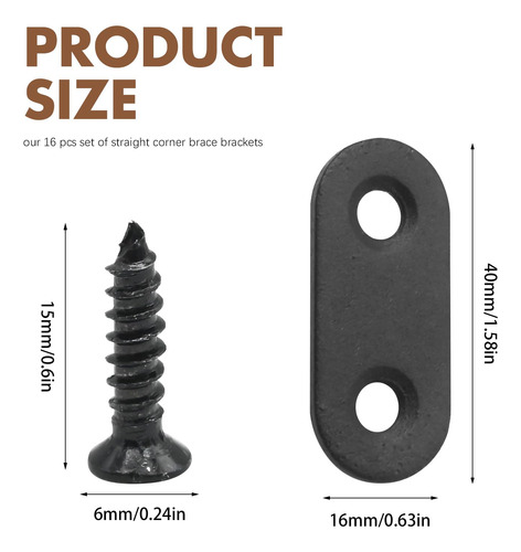 Placa De Soporte Plano Recto Para Muebles De Madera Negra