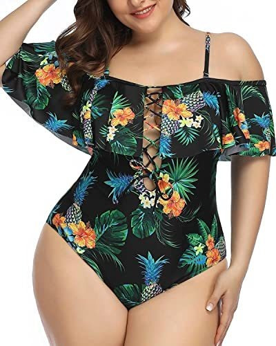 Aqua Eve Mujer Plus Talla Una Pieza Fuera De Hombros 19n1m