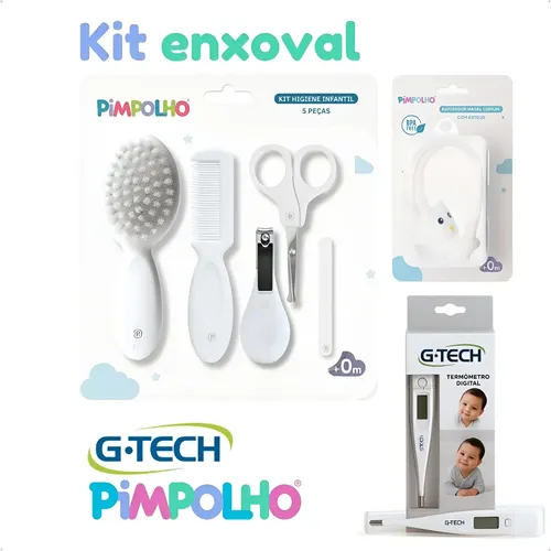 Kit Higiene Para Bebe 8 Pçs Termômetro + Aspirador Nasal Branco