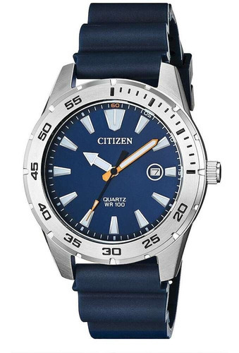 Relógio Citizen Bi1041-22l 42mm Pulseira De Poliuretano Cor Da Correia Azul Cor Do Bisel Prata Cor Do Fundo Azul