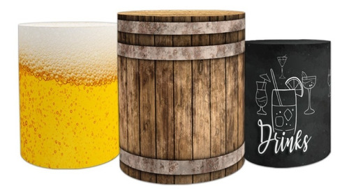 Trio Capas Cilindros Boteco Barril Cerveja Em Tecido 1,5m