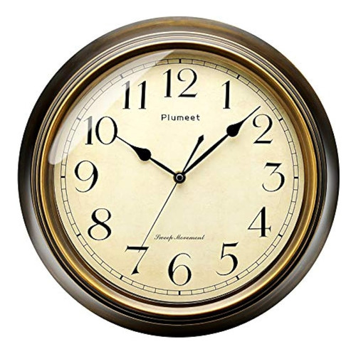 Plumeet - Reloj De Pared Retro Grande, 13 Pulgadas, Sin Tict