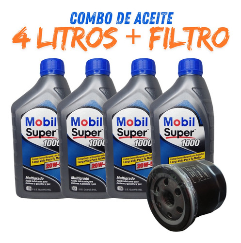 Aceite 20w50 Mineral Mobil Combo 4 Lts + Filtro