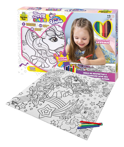 Tapete Para Colorir Infantil C/ Canetinhas Unicórnio - Samba