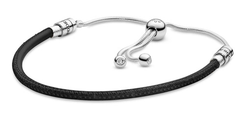 Pulsera Moments Deslizante En Cuero Negro Para Charms