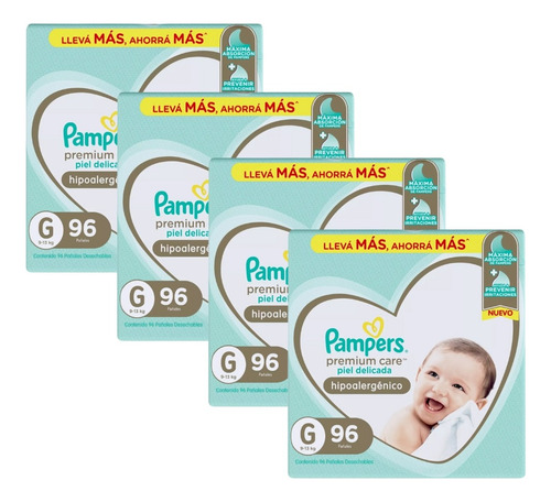 4un Pañales Pampers Premium Care Hipoalergenico  G 96 u