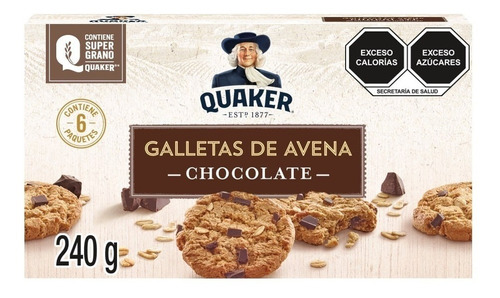 Galletas De Avena Quaker Con Chocolate 6 Paketines De 40 G