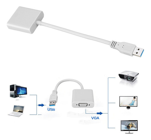 Cabo Adaptador Usb 3.0 Para Vga Para Sistema Win 7/8 (branco