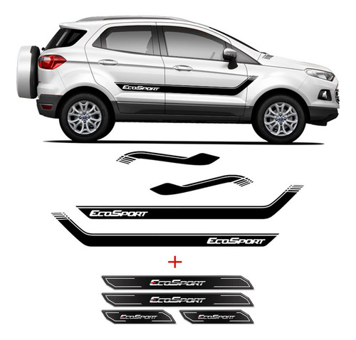 Kit Faixa Lateral Capô Ecosport + Soleira Da Porta Resinada