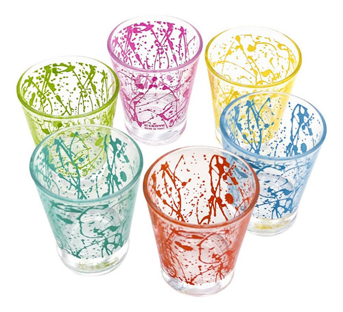 Set 6 Vasos Tequileros De Vidrio Multicolor 80 Ml M-86400